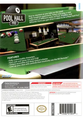 Pool Hall Pro box cover back